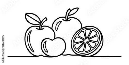 Simple outline of fresh apples and a citrus slice, perfect for healthy eating and food promotions on websites and social media