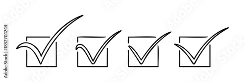 Checkmark symbols in squares representing completed tasks or options selected in a survey or checklist, perfect for project management and organizational concepts.