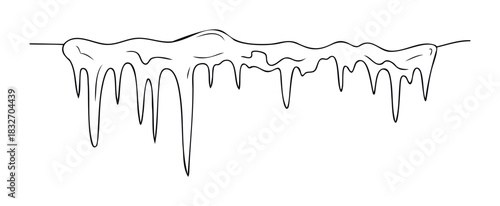 Melting icicles dripping down from a roof edge, perfect for illustrating winter weather, cold temperatures, or the transition into warmer seasons.