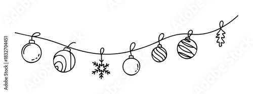 Festive holiday string with ornaments and snowflake for seasonal decoration, perfect for winter celebrations and greeting cards.