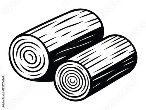 Two black and white logs with visible wood grain and rings, perfect for lumber, forestry, or outdoor themes in your projects.