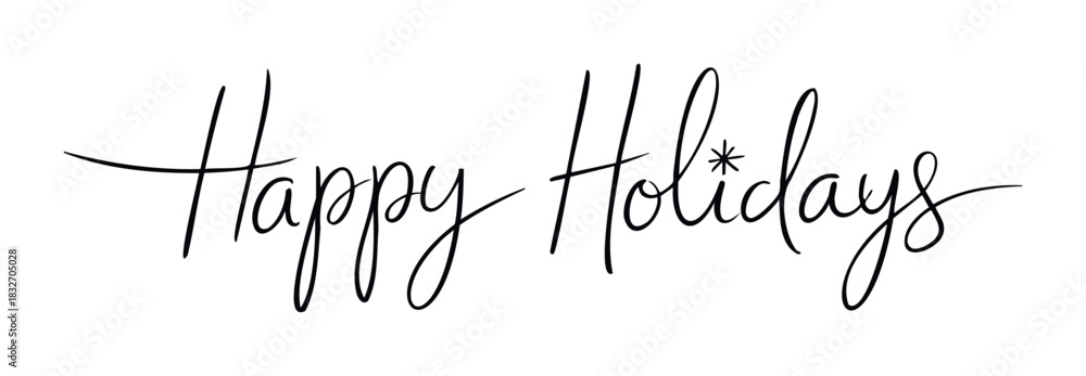 Obraz premium Elegant script lettering with the words Happy Holidays and a festive asterisk for seasonal greetings and winter celebrations, perfect for holiday marketing and festive communication.