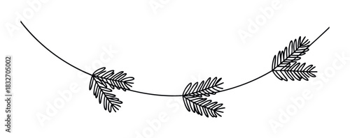 Elegant handdrawn fir branches adorning a subtle curved line, perfect for winter holidays, naturethemed projects, and festive celebrations.