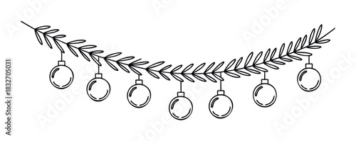 Festive garland with fir branches and baubles for seasonal decoration and holiday celebrations, perfect for winter greetings and event styling