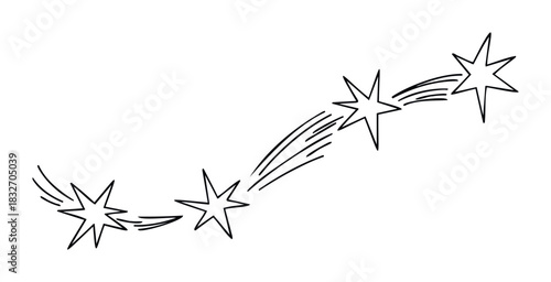 A whimsical trail of shooting stars creates a dynamic arc across the frame, perfect for representing dreams, wishes, or cosmic journeys in visual projects.