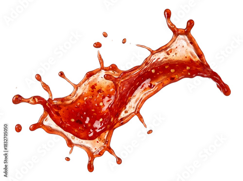 Dynamic Red Liquid Splash Frozen in MidAir. isolated on transparent background