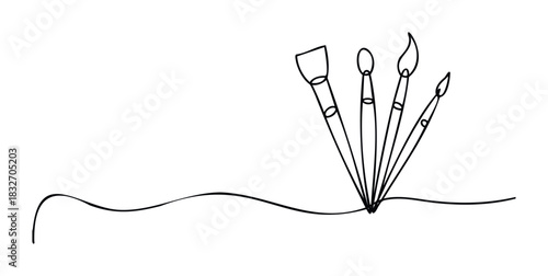 Collection of four distinct paintbrushes for various creative endeavors including painting, drawing and crafting applications representing artistic expression and hobbyist pursuits.