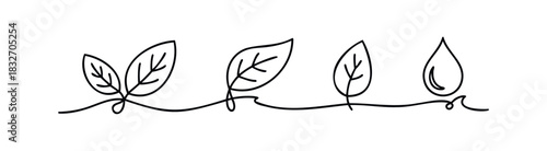 Continuous line drawing of plant growth stages from sprout to water droplet for nature conservation and sustainability concepts