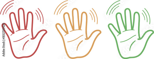 Colorful waving hand gestures in a row, representing greeting, communication, connection, and friendly interaction Vector