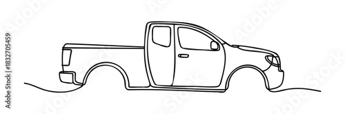 Minimalist line drawing of a pickup truck, perfect for automotive themes, transportation concepts, and graphic design projects needing a simple vehicle graphic.