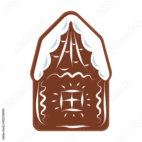 Vector cookie in the form of gingerbread house isolated. Christmas pastry on the white background. Illustration for bakery, candy store.