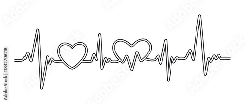 Heartbeat line with hearts symbolizing love and health, great for medical and romance themes, medical center promotion, and Valentines Day designs.