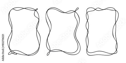 Abstract flowing wavy lines forming unique frames in a set, perfect for graphic design overlays and creative invitations.