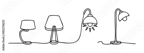 Collection of four different lamp styles, showcasing modern furniture and interior lighting, perfect for home decor or technology concepts.