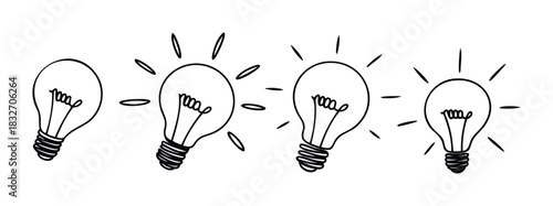 Line drawing concept of light bulbs in a row representing ideas and innovation, perfect for presentations and educational materials
