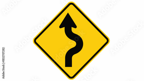 Winding Road Traffic Warning Sign – Curvy Path Ahead Road Safety Symbol