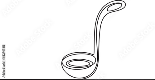 Continuous one single line drawing Kitchen ladle Kitchen tools icon vector illustration concept, Soup ladle one continuous line drawing, Vector. one line Icon drawing