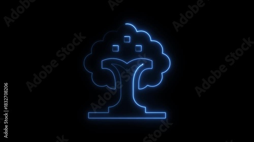 Glowing Blue Neon Tree Silhouette Abstract Digital Art Minimalist Nature Concept glowing tree abstract tree