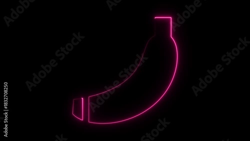 Pink neon banana outline glowing on black background abstract fruit symbol vibrant digital art glowing outline