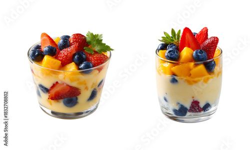 Creamy Fruit Parfait Dessert with Fresh Strawberries, Blueberries, and Mango isolated on a transparent background