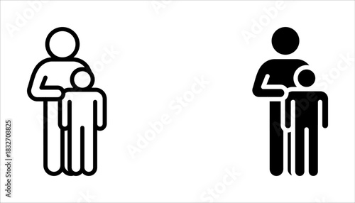 Family with children, line icon set. Child with father and mother, parents. Happy family on white background