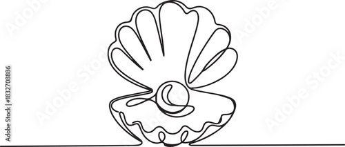 Open pearl shell continuous one line drawing. Single line art open pearl shell. Vector illustration. one line Icon drawing