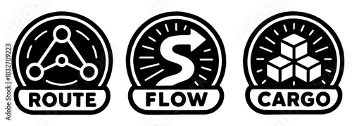物流ルート・フロー・カーゴのシンボルアイコンセット、Route, Flow and Cargo Logistics Symbol Set