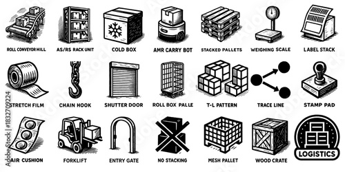 物流・倉庫アイコンセット、Logistics & Warehouse Icon Set 