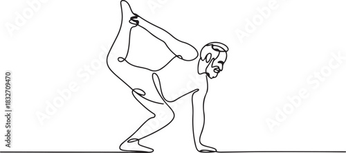 Old man doing gymnastics. Oldman exercise concept one-line drawing. one line Icon drawing
