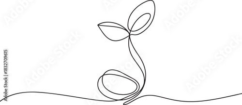 Growing Sprout Botanical One Line Art. Hand drawing vector Illustration. one line Icon drawing