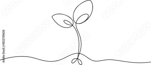 Growing Sprout Botanical One Line Art. Hand drawing vector Illustration. one line Icon drawing