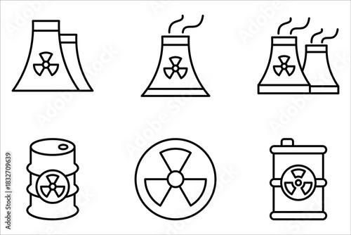 Nuclear icon set, Power Plant, Radiation icons. Radiation symbols isolated on white background.