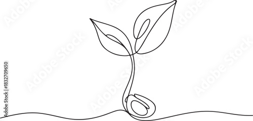 Growing Sprout Botanical One Line Art. Hand drawing vector Illustration. one line Icon drawing