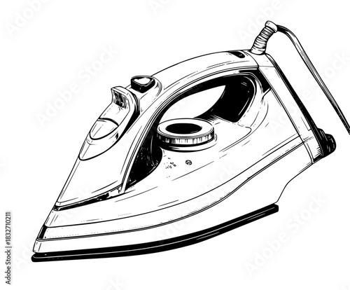 classic iron, standing ready next laundry day | Clean, isolated vector art for creative projects.