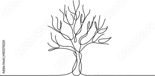 Winter tree Continuous one line drawing on on white background. Vector illustration. one line Icon drawing