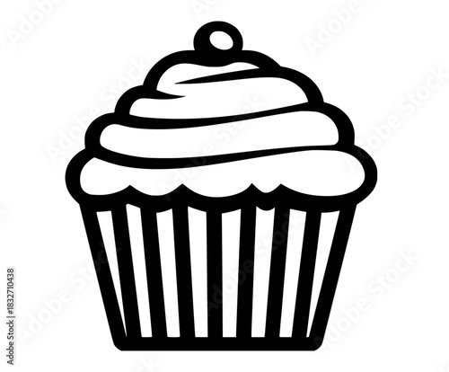 classic black white illustration cupcake frosting sprinkles. | Clean, isolated vector art for creative projects.