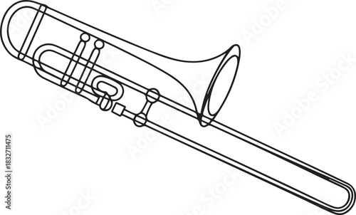 Trombone continuous one line drawing pro vector illustration, Thin line icon. one line Icon drawing