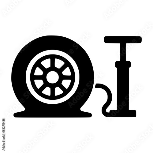 Flat Tire with Manual Air Pump Vector Icon