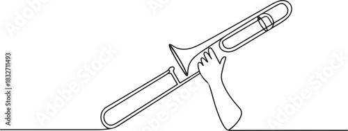 Trombone continuous one line drawing pro vector illustration, Thin line icon. one line Icon drawing