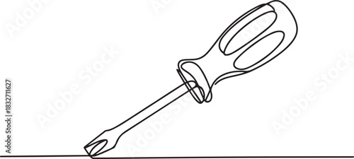 Continuous one line drawing of a flathead screwdriver. Minimalist outline sketch representing hand tool, DIY, repair, maintenance. one line Icon drawing