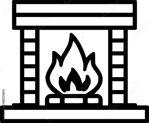 Fireside cozy: warm inviting black white fireplace scene | Clean, isolated vector art for creative projects.