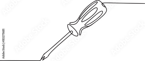 Continuous one line drawing of a flathead screwdriver. Minimalist outline sketch representing hand tool, DIY, repair, maintenance. one line Icon drawing