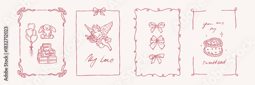 Collection of hand drawn romantic cards and posters