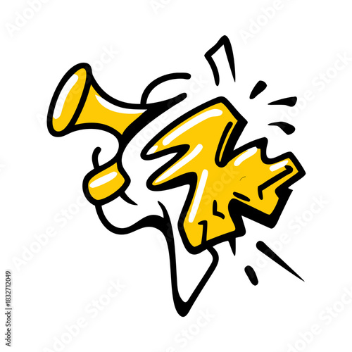 Yellow trumpet with abstract art