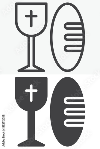 Bread and wine vector icon in line and solid different style