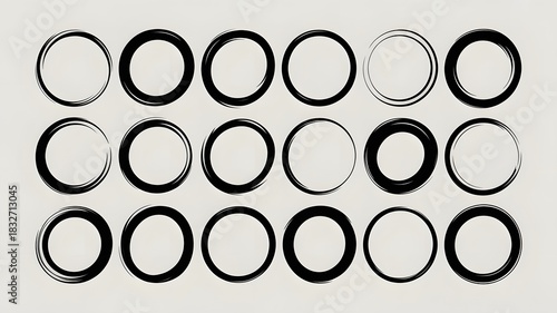 Collection of imperfect hand drawn black circles round