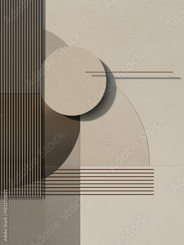 Modern minimalist composition with thin graphic line accent on neutral surface, design background for layout