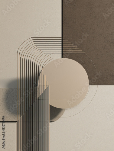 Modern minimalist composition with thin graphic line accent on neutral surface, design background for layout