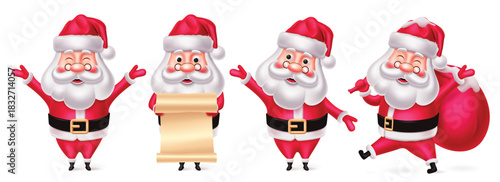 Cute Santa Claus Christmas character vector set. 3d Santa Claus characters Set Perfect for holiday Greeting Design Vector illustration. 