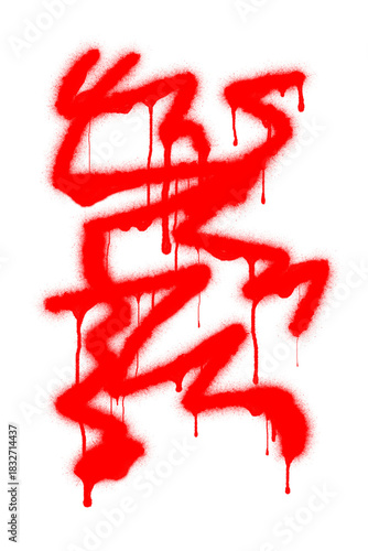 Red spray paint scribble line, graffiti grunge texture with no background 